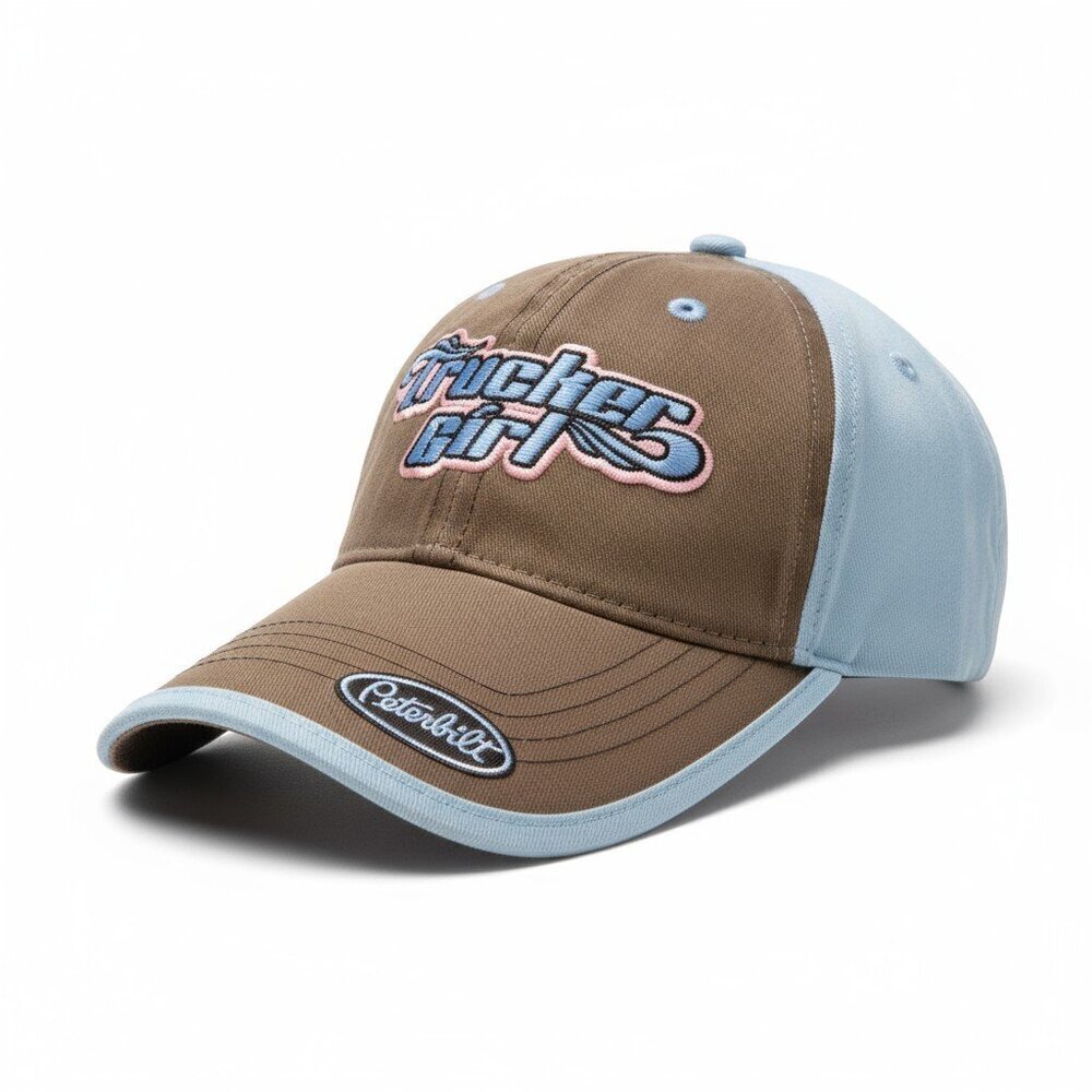 Peterbilt Trucker Girl Hat Brown Blue Adjustable Snapback Vintage Style